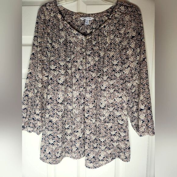Croft@ Barrow L Mlticlr 3/4Sleeve SwarovskiNeck HalfButtonsFloralPrint WomenTop - Picture 1 of 7
